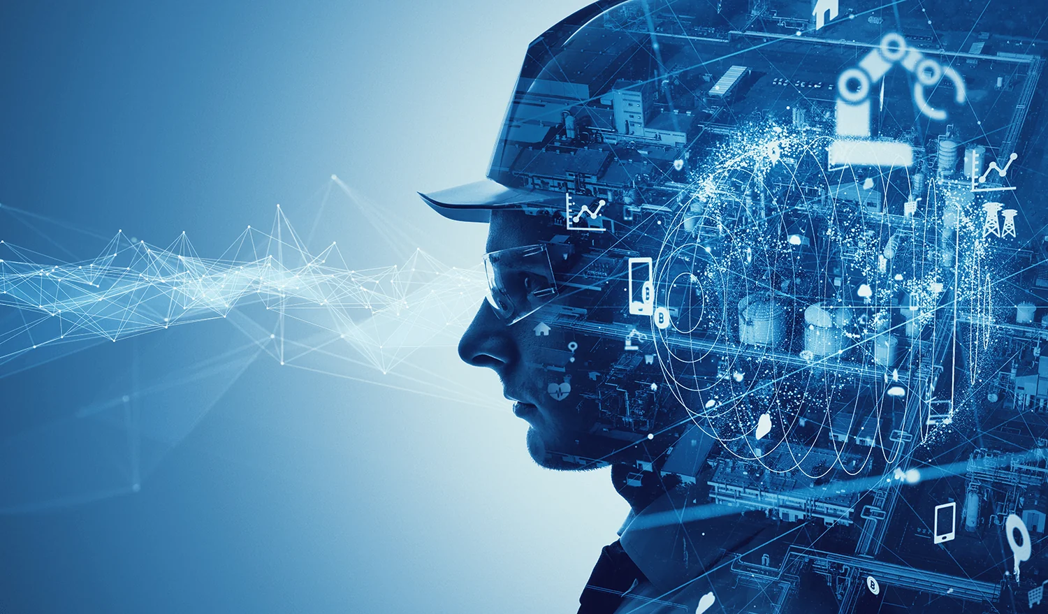 Engineer profile with AI and construction management technology overlay
