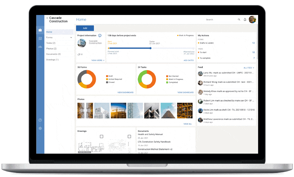 Cosntruction field data and analytics dashboards on web-based software