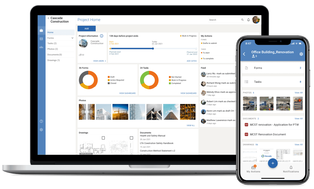 Novade Lite construction app and desktop view