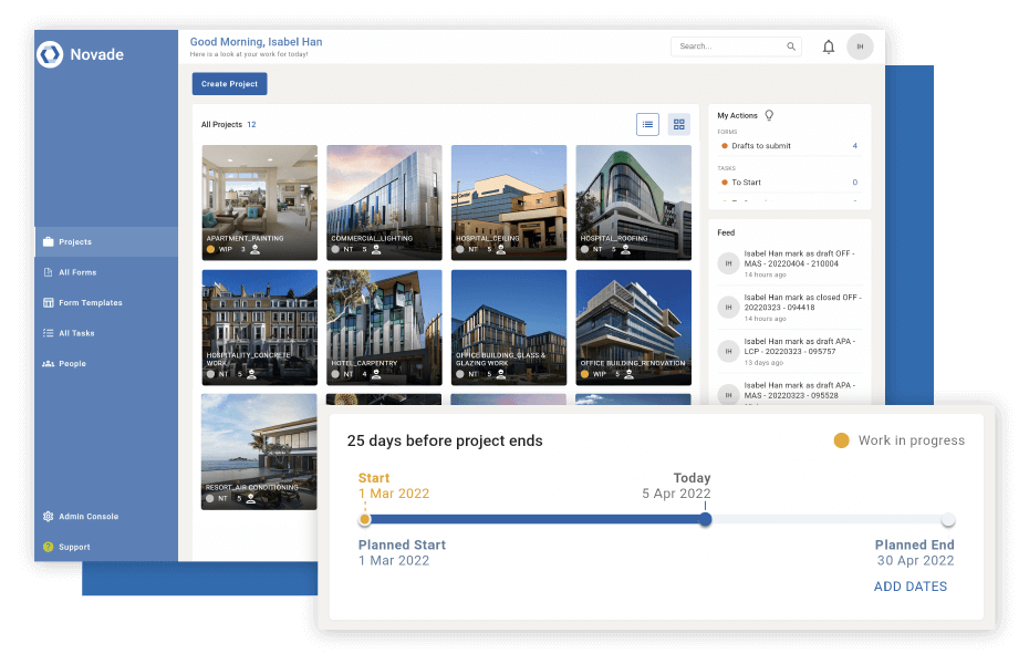 Novade Lite construction app on desktop