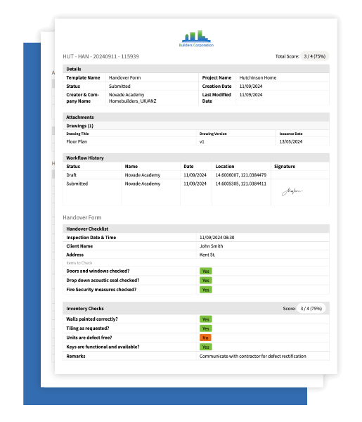 Novade Lite Site Reports screens PDF site reports